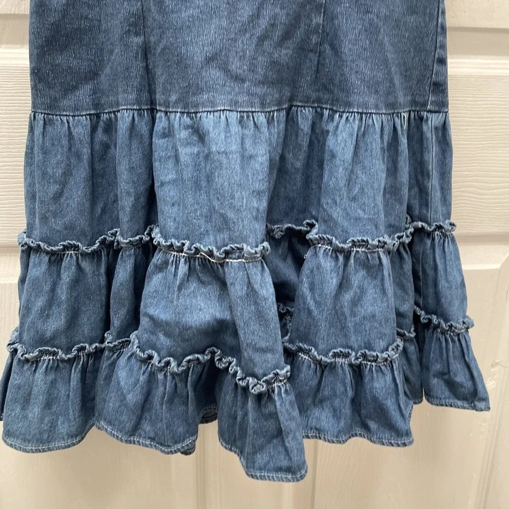 VTG Women's Chorus Blues‎ Denim Zipup Ruffle Dress Size 11 / 12 Cowgirl Country